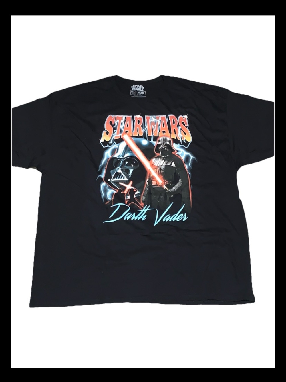 Star Wars Black Tee with Red & Teal Darth Vader Graphic